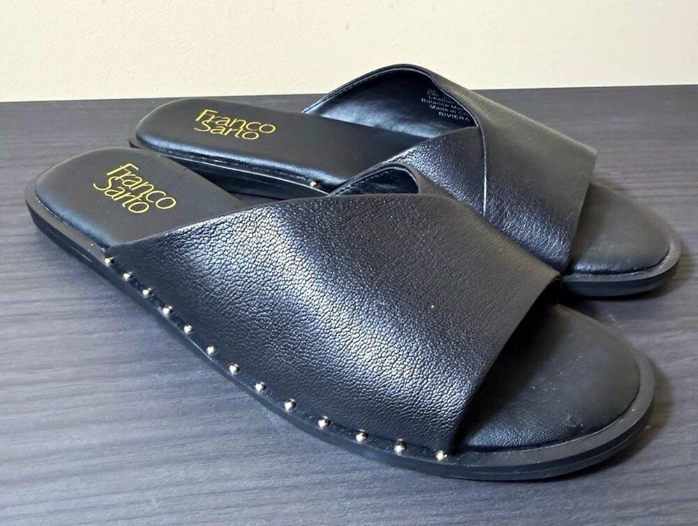Franco Sarto Black Leather Slide Sandals Women's Size 6.5M EXCELLENT Used